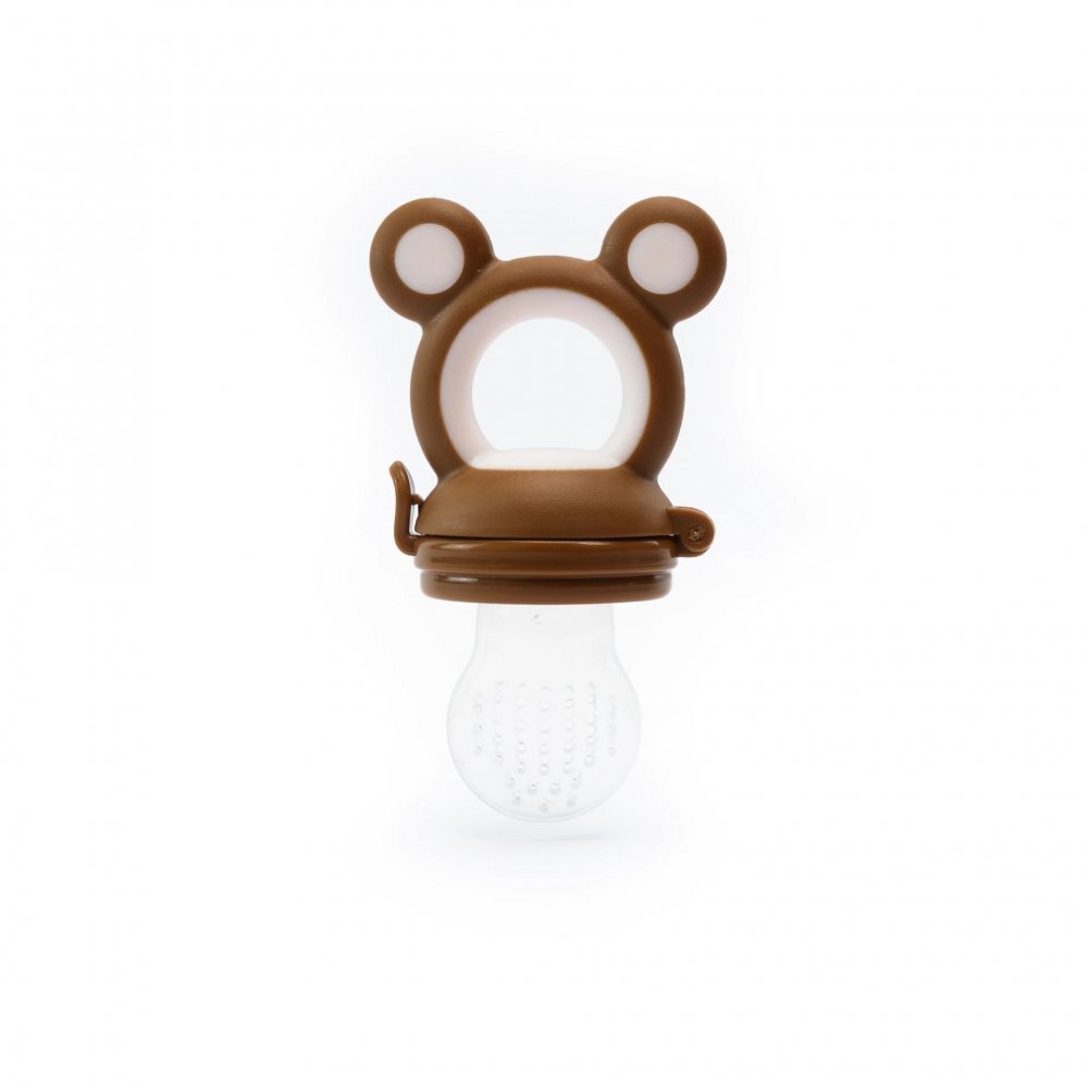 Kidnort Dispozitiv de hranire si jucarie de dentitie 2 in 1 Tannleke portabil sterilizabil fabricat din silicon medical + PU recomandat de la 4 luni Brown