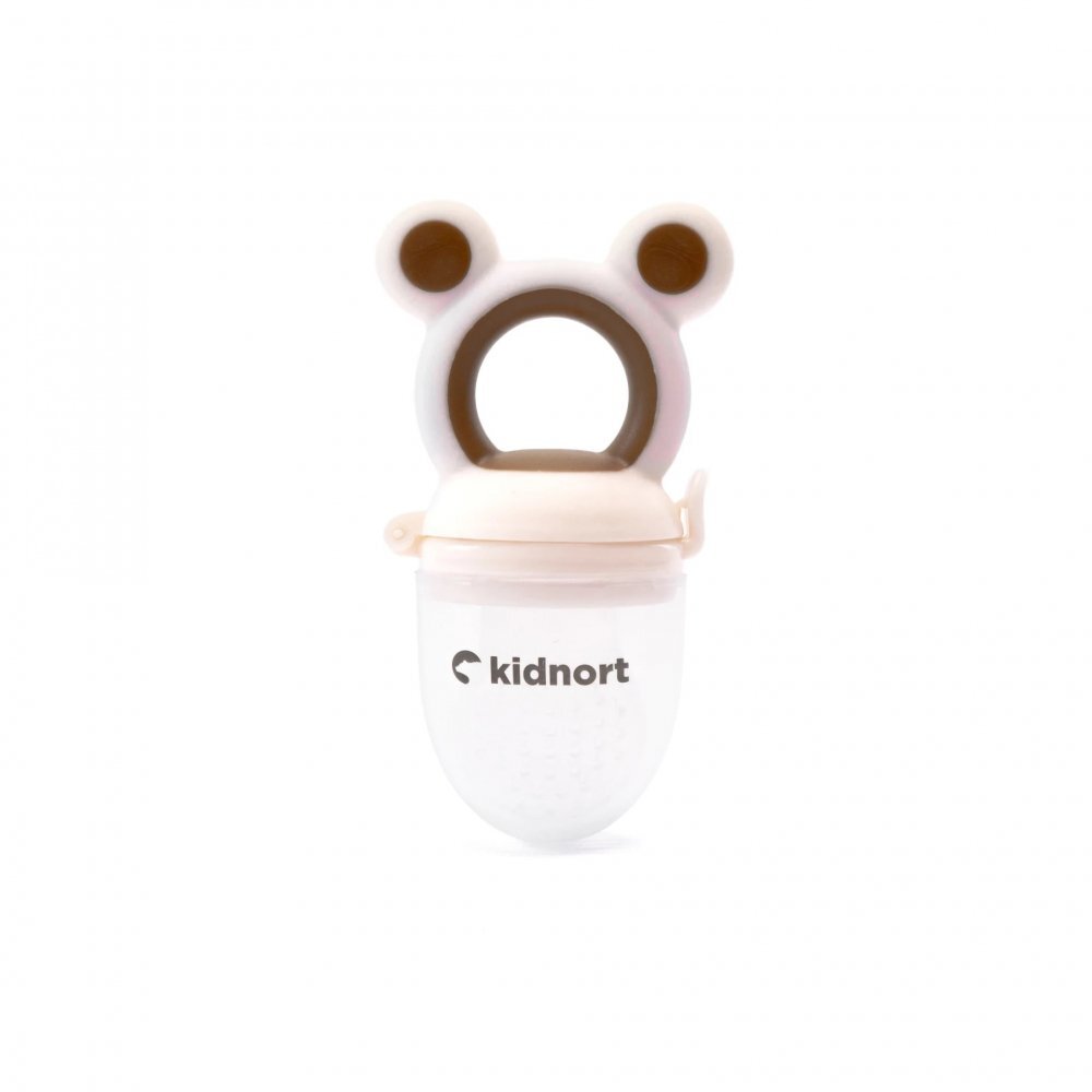 Kidnort Dispozitiv de hranire si jucarie de dentitie 2 in 1 Tannleke portabil sterilizabil fabricat din silicon medical + PU recomandat de la 4 luni pink