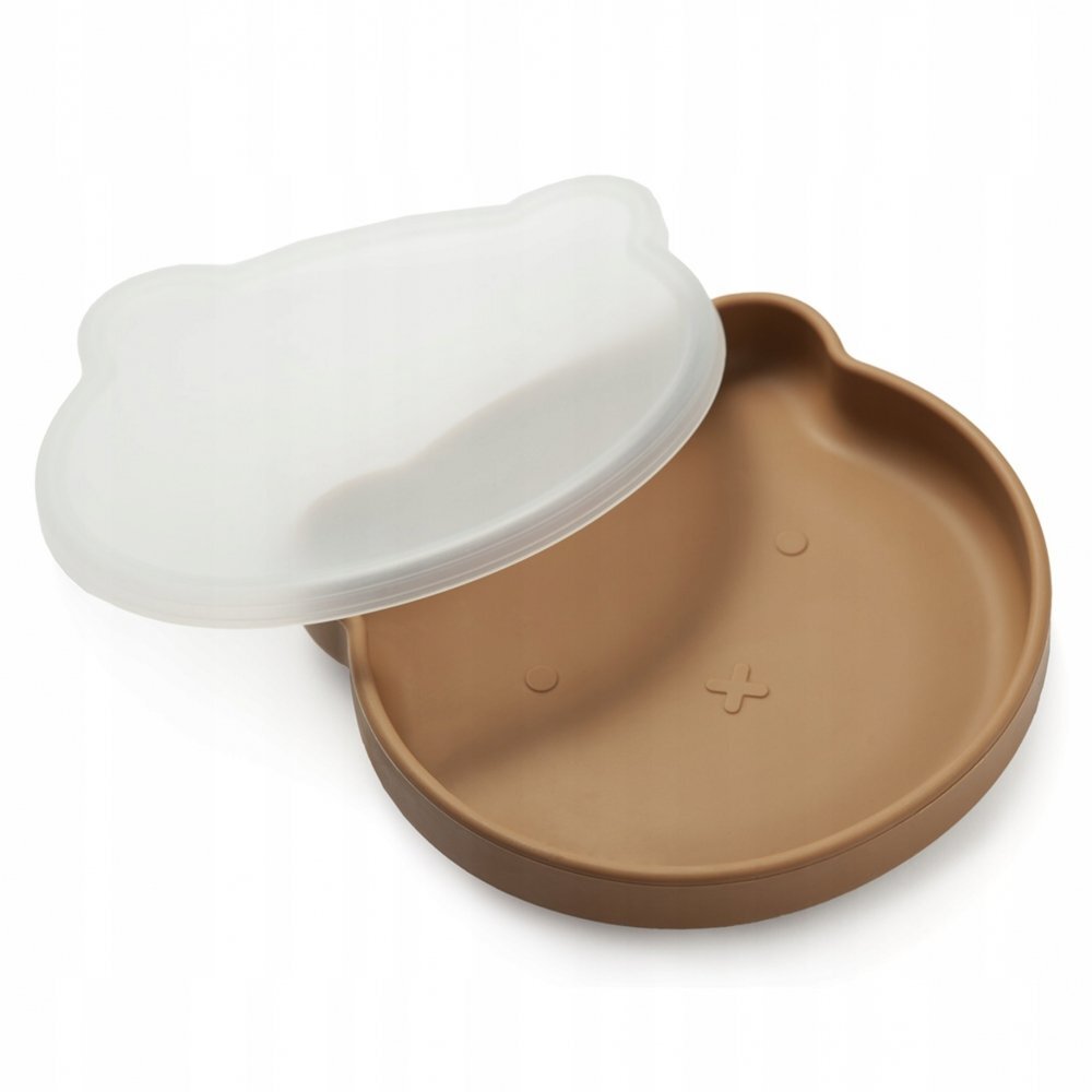 Kidnort Farfurie cu capac pentru copii cu baza antiderapanta 400 ml Retter Brun
