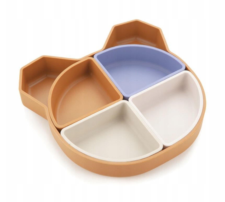 Kidnort Farfurie din silicon 4in1 cu compartimente detasabile Retter Brun