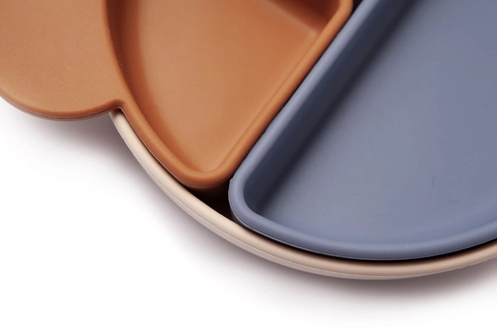 Kidnort Farfurie din silicon cu 3 compartimente detasabile Retter Mjolk Bej