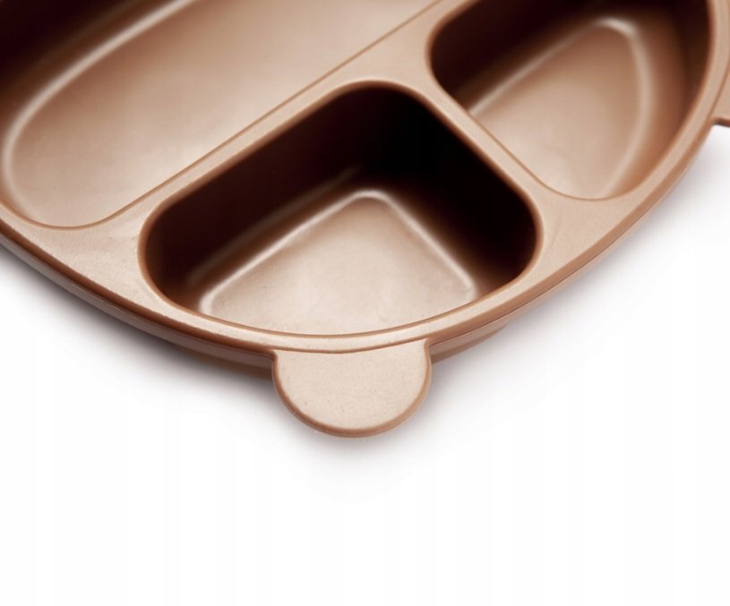 Kidnort Farfurie din silicon cu 3 compartimente si ventuze Retter Brun