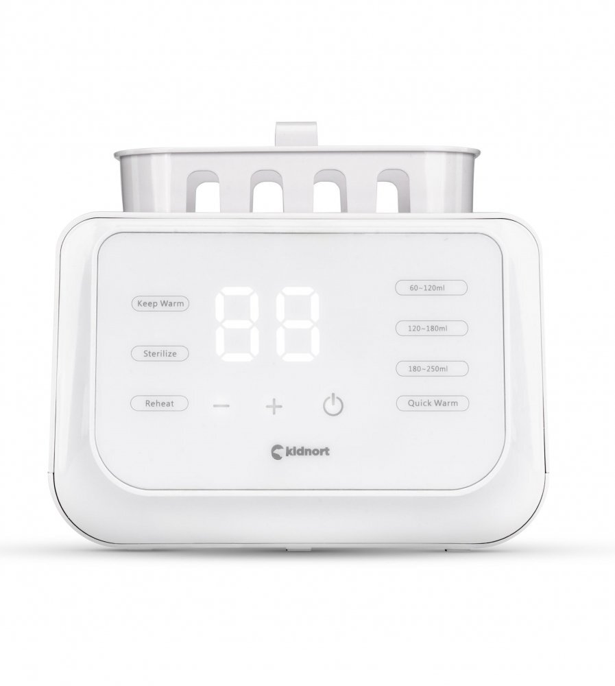 Kidnort Incalzitor dublu pentru biberoane Hap White multifunctional design minimalist si modern cu ecran tactil afisaj digital intuitiv capac transparent dimensiune 22.6 x 22.0 x 13.8 cm