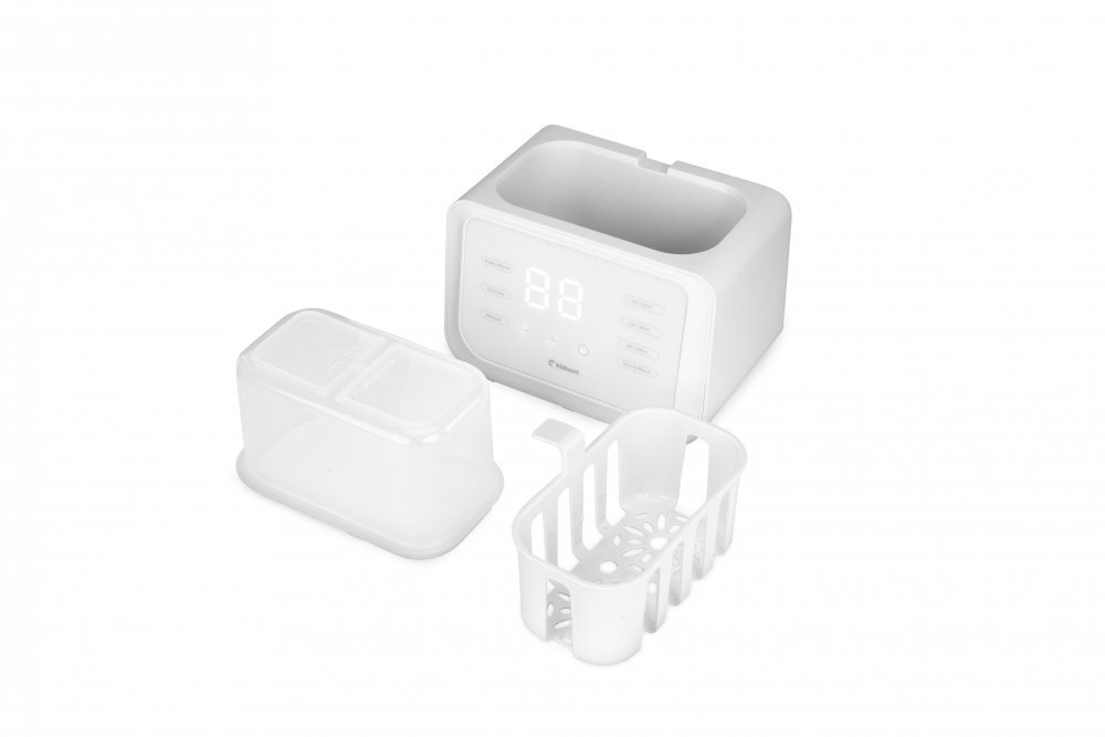 Kidnort Incalzitor dublu pentru biberoane Hap White multifunctional design minimalist si modern cu ecran tactil afisaj digital intuitiv capac transparent dimensiune 22.6 x 22.0 x 13.8 cm