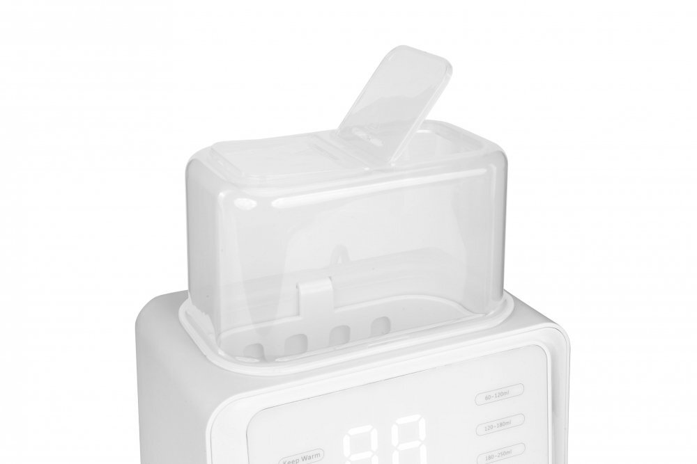 Kidnort Incalzitor dublu pentru biberoane Hap White multifunctional design minimalist si modern cu ecran tactil afisaj digital intuitiv capac transparent dimensiune 22.6 x 22.0 x 13.8 cm