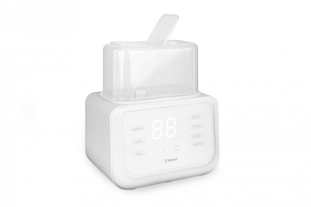 Kidnort Incalzitor dublu pentru biberoane Hap White multifunctional design minimalist si modern cu ecran tactil afisaj digital intuitiv capac transparent dimensiune 22.6 x 22.0 x 13.8 cm