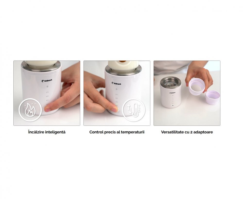 Kidnort Incalzitor electric pentru biberoane Dromme model portabil universal fara fir cu incarcare USB-C temperatura reglabila