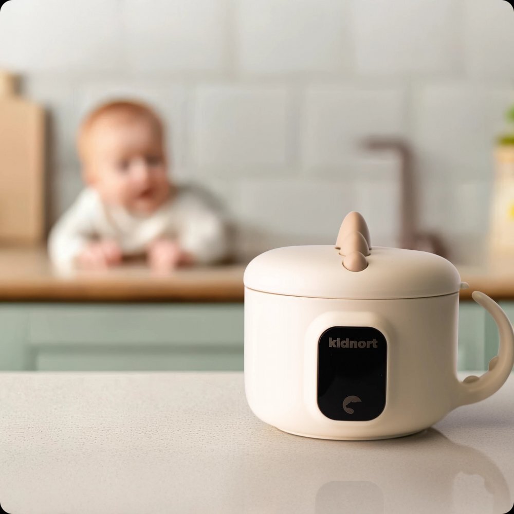 Kidnort Incalzitor electric portabil pentru hrana copii si bebelusi Vennlig rezistent la apa interior din otel cu incalzire uniforma ecran de afisaj temperatura maner baterie de 4500 mAh capacitate 400 ml
