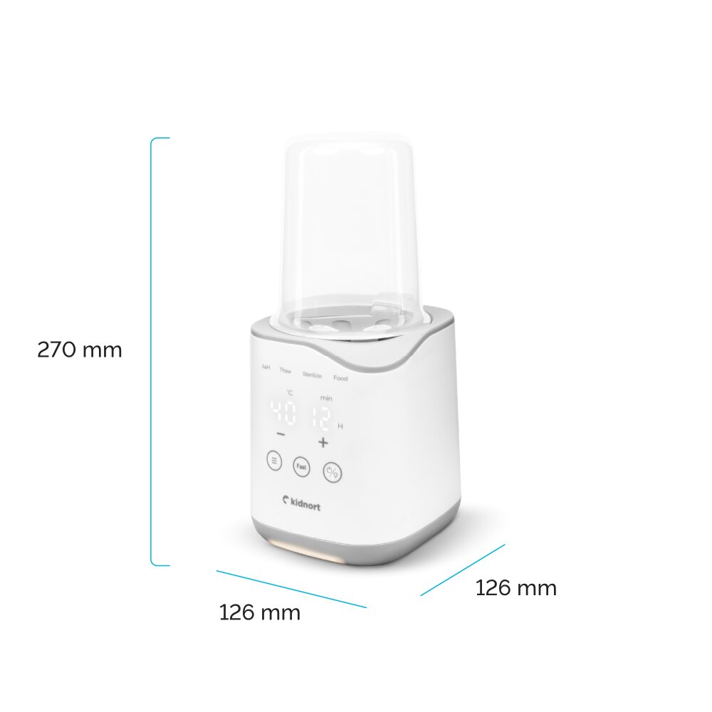 Kidnort Incalzitor pentru biberoane Sothet White design modern si compact panou frontal dotat cu afisaj digital dimensiune 12.6 x 27.0 cm