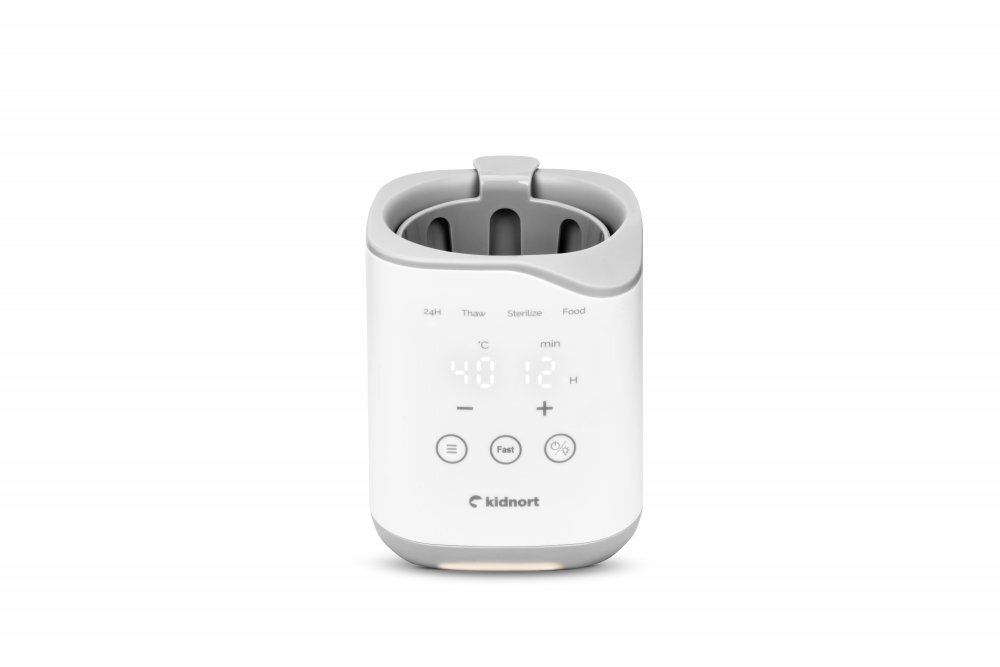 Kidnort Incalzitor pentru biberoane Sothet White design modern si compact panou frontal dotat cu afisaj digital dimensiune 12.6 x 27.0 cm