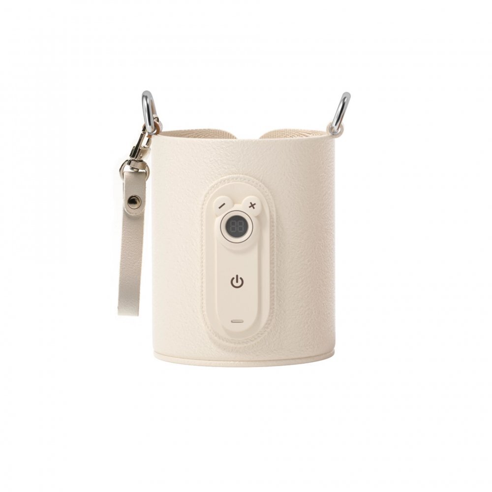 Kidnort Incalzitor portabil pentru biberoane Varm Bej diametru 8 cm cu reglare Velcro ecran digital putere 5V 2A cablu usb-c inclus interval temperatura 40-65c pentru biberoane lapte apa