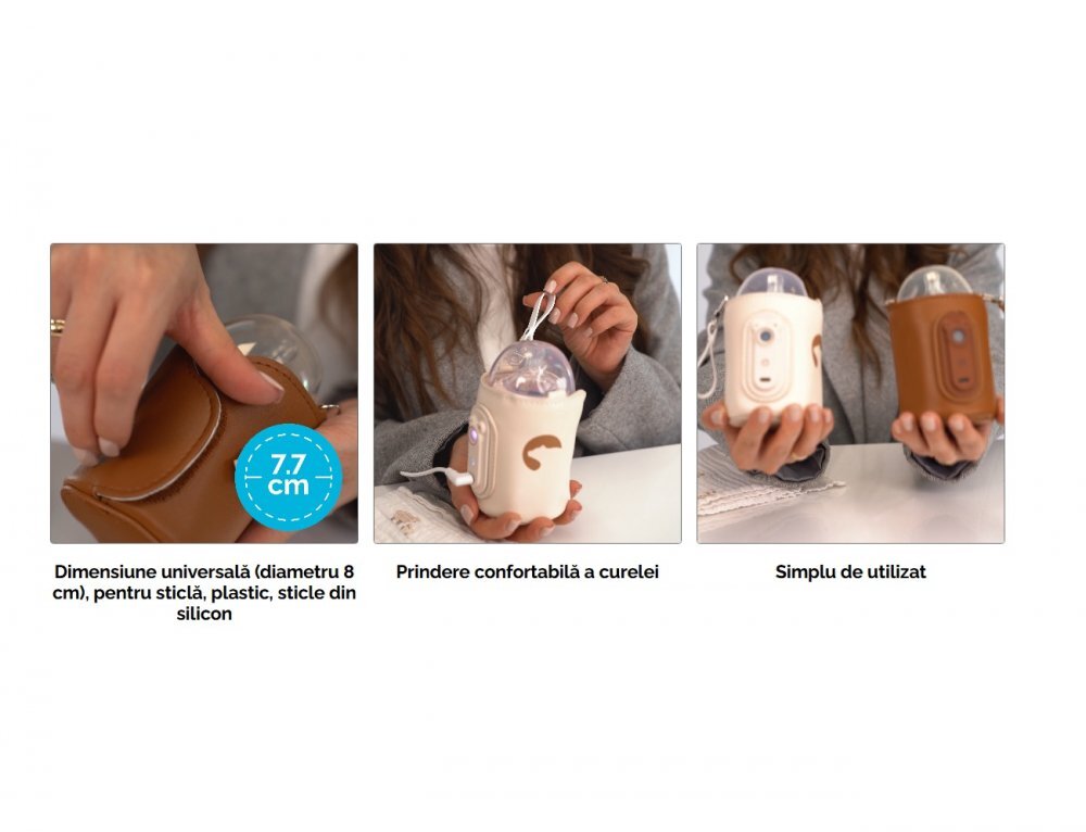 Kidnort Incalzitor portabil pentru biberoane Varm Bej diametru 8 cm cu reglare Velcro ecran digital putere 5V 2A cablu usb-c inclus interval temperatura 40-65c pentru biberoane lapte apa