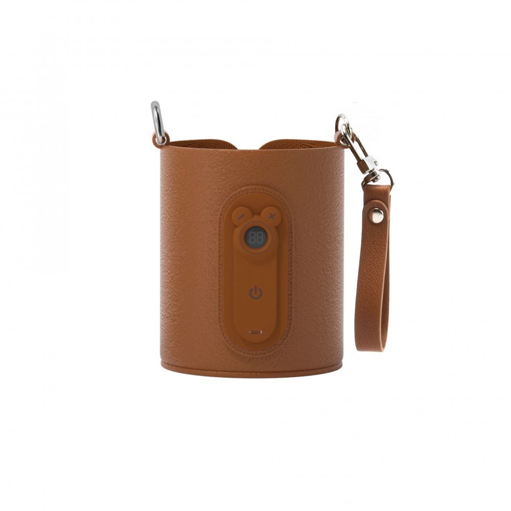 Kidnort Incalzitor portabil pentru biberoane Varm Brown diametru 8 cm cu reglare velcro ecran digital putere 5V 2A cablu usb-c inclus interval temperatura 40-65c pentru biberoane lapte apa