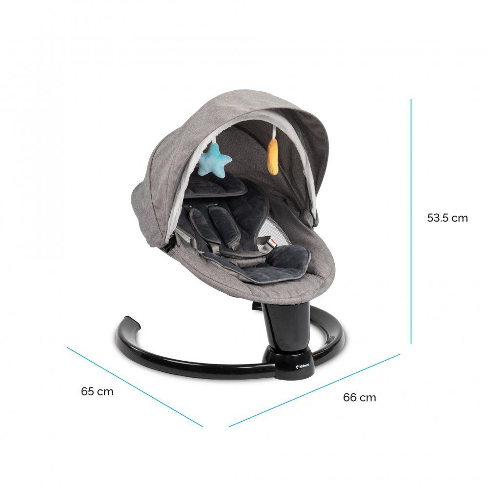 Kidnort Leagan electric cu 5 moduri de balansare pentru copii Drom Grey miscare lenta laterala cu telecomanda muzica conectare bluetoothusb accesorii incluse cadru solid din otel dimensiune 66 x 65 x 53.5 cm
