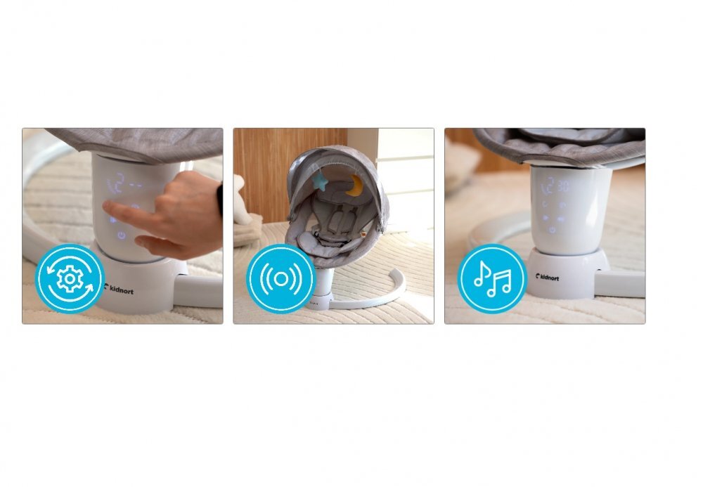 Kidnort Leagan electric cu 5 moduri de balansare pentru copii Drom Grey miscare lenta laterala cu telecomanda muzica conectare bluetoothusb accesorii incluse cadru solid din otel dimensiune 66 x 65 x 53.5 cm