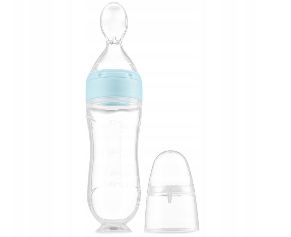 Kidnort Lingurita pentru copii din silicon cu rezervor gradat 90 ml si ventuza de prindere Retter Moln Blue