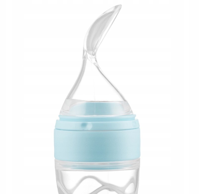Kidnort Lingurita pentru copii din silicon cu rezervor gradat 90 ml si ventuza de prindere Retter Moln Blue