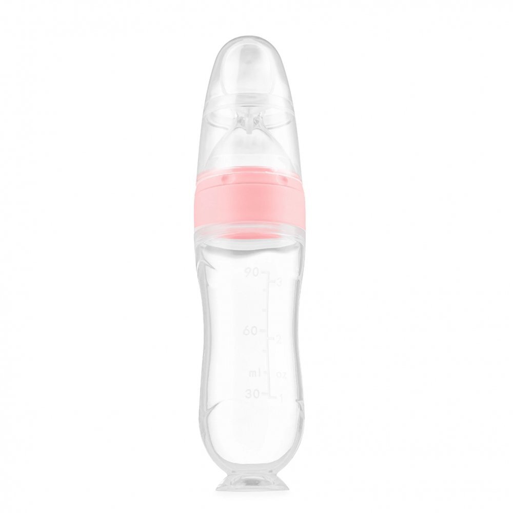 Kidnort Lingurita pentru copii din silicon cu rezervor gradat 90 ml si ventuza de prindere Retter Sommar Hjarta Pink