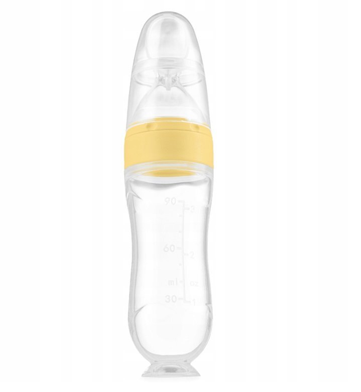 Kidnort Lingurita pentru copii din silicon cu rezervor gradat 90 ml si ventuza de prindere Retter Sommar Yellow