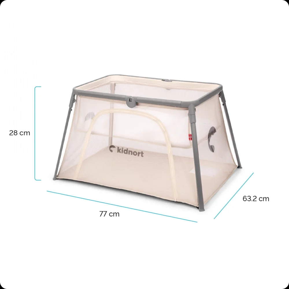 Kidnort Patut de calatorie 2 in 1 pentru copii Bleke Beige pliabil si portabil intrare laterala cu fermoar dimensiune 77 x 63.2 x 28 cm include geanta de transport