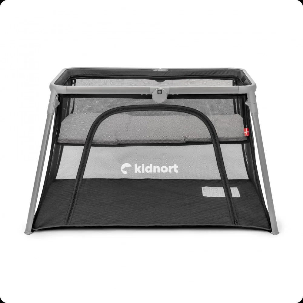 Kidnort Patut de calatorie 2 in 1 pentru copii Bleke Black pliabil si portabil intrare laterala cu fermoar dimensiune 77 x 63.2 x 28 cm include geanta de transport