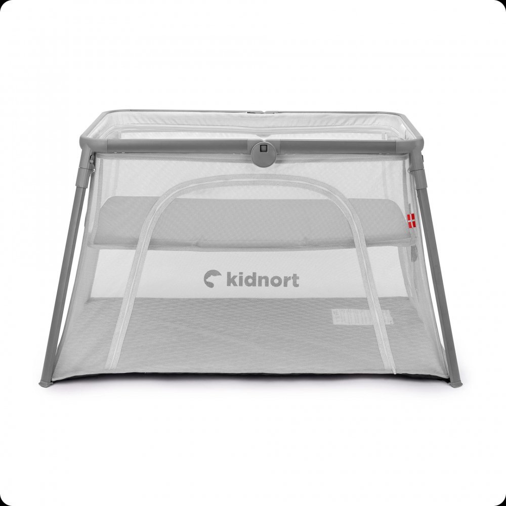 Kidnort Patut de calatorie 2 in 1 pentru copii Bleke Grey pliabil si portabil intrare laterala cu fermoar dimensiune 77 x 63.2 x 28 cm include geanta de transport