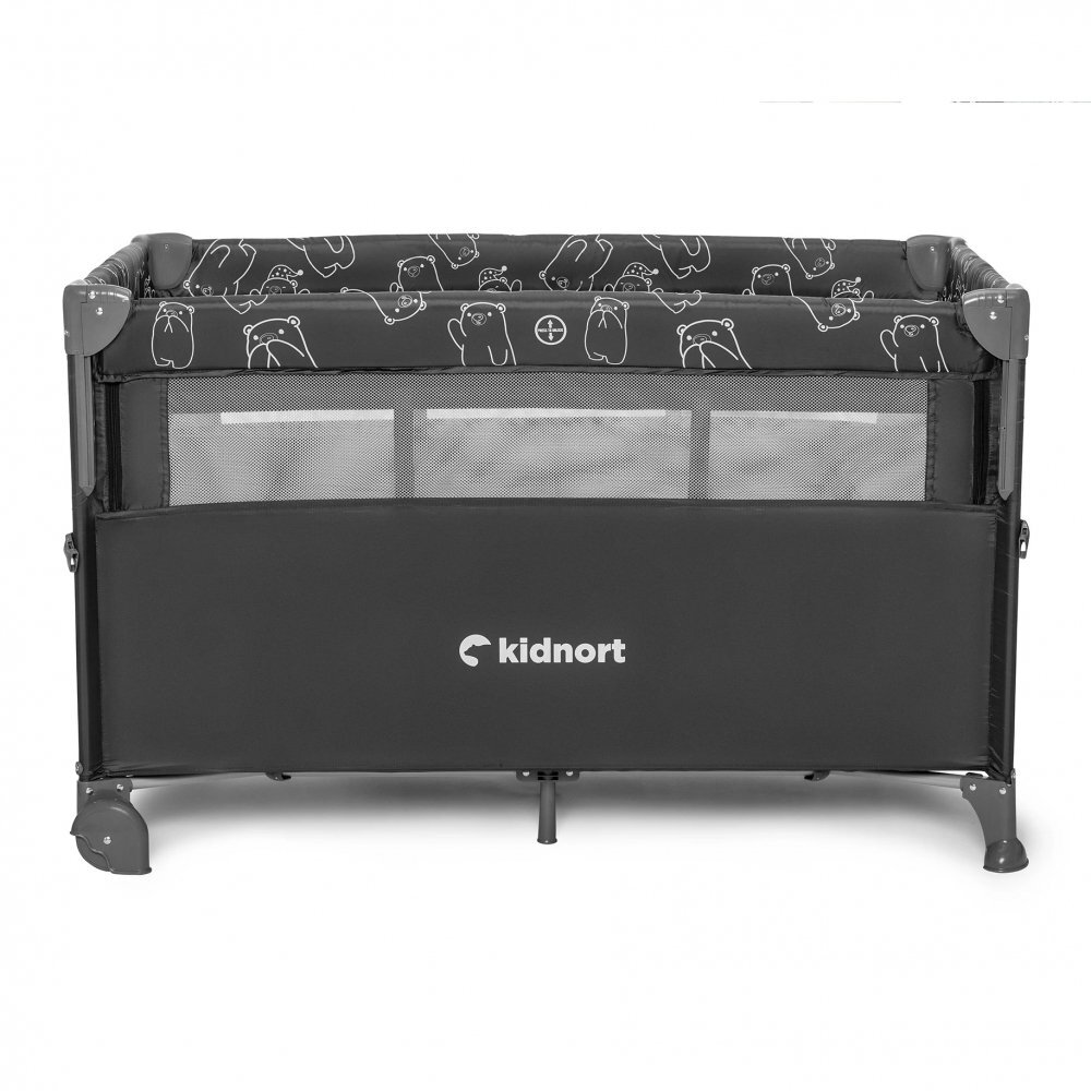 Kidnort Patut de calatorie multifunctional 3 in 1 Naste Dark Grey cu laterala culisanta si 2 niveluri de inaltime sistem atasare la patul parintilor cu saltea si geanta de transport dimensiune compacta Intrare laterala 9.3 kg