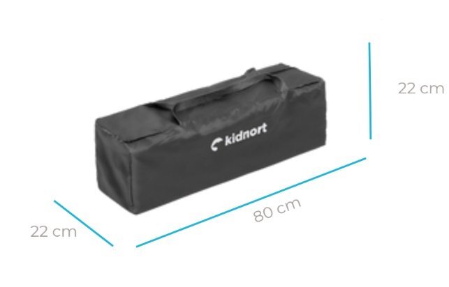 Kidnort Patut de calatorie pentru copii Ihalig Dark Gray cu geanta de transport salteluta usa cu fermoar si roti cu posibilitatea de blocare dimensiune desfacut 128 x 68 x 78.5 cm