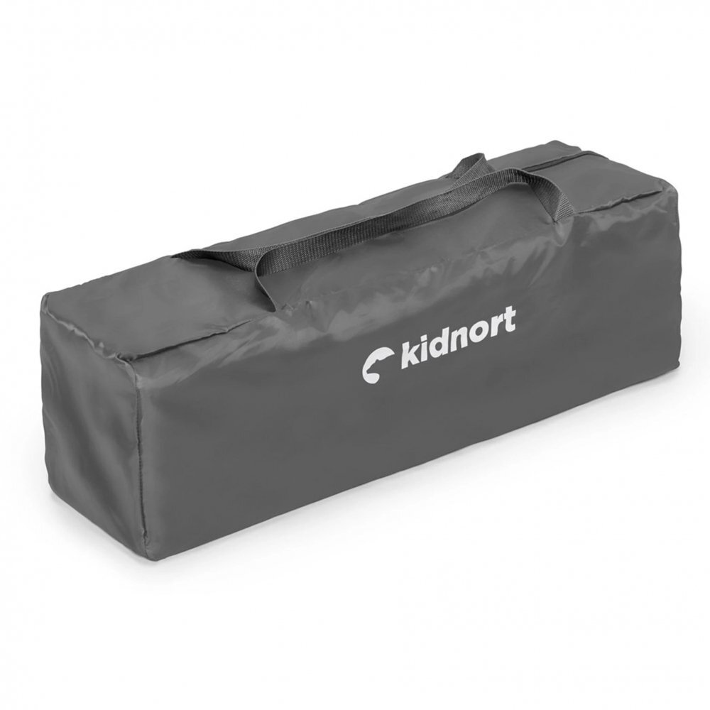 Kidnort Patut de calatorie pentru copii pliabil multifunctional 3 in 1 din material Oxford 300 cu geantuta de depozitare laterala culisanta roti cu frana accesorizat Stugan Light Grey
