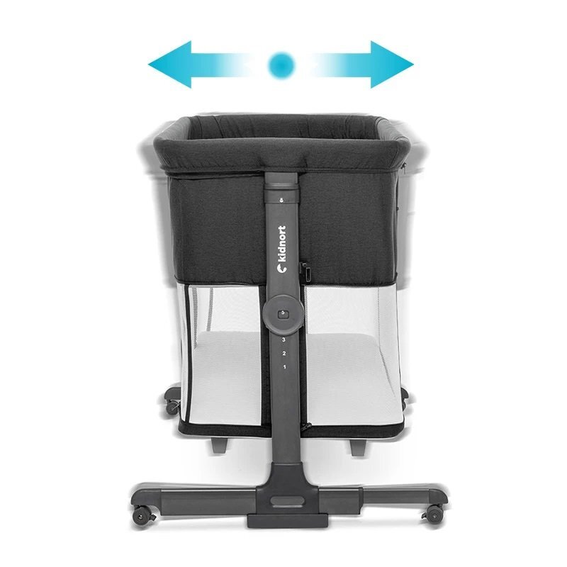 Kidnort Patut multifunctonal tip co-sleeper si tarc de joaca pentru copii cu leganare intrare laterala Snackskal Black greutate articol 8.7 kg