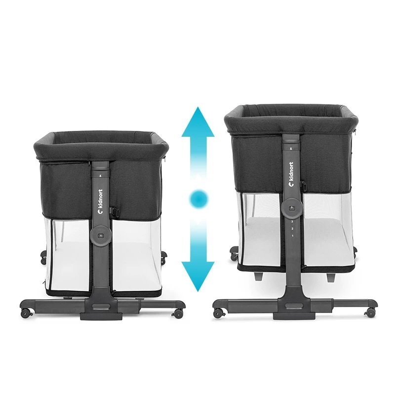 Kidnort Patut multifunctonal tip co-sleeper si tarc de joaca pentru copii cu leganare intrare laterala Snackskal Black greutate articol 8.7 kg