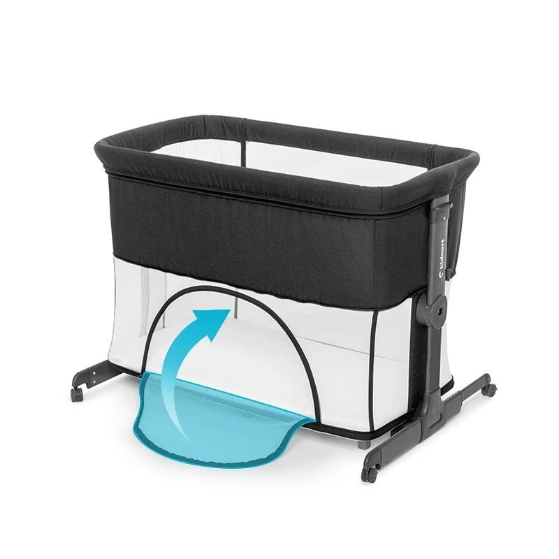 Kidnort Patut multifunctonal tip co-sleeper si tarc de joaca pentru copii cu leganare intrare laterala Snackskal Black greutate articol 8.7 kg