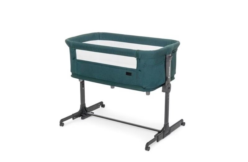 Kidnort Patut multifunctonal tip co-sleeper si tarc de joaca pentru copii cu leganare intrare laterala Snackskal Green greutate articol 8.7 kg