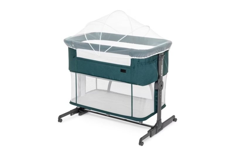 Kidnort Patut multifunctonal tip co-sleeper si tarc de joaca pentru copii cu leganare intrare laterala Snackskal Green greutate articol 8.7 kg