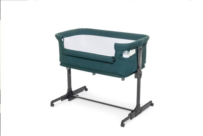 Kidnort Patut multifunctonal tip co-sleeper si tarc de joaca pentru copii cu leganare intrare laterala Snackskal Green greutate articol 8.7 kg