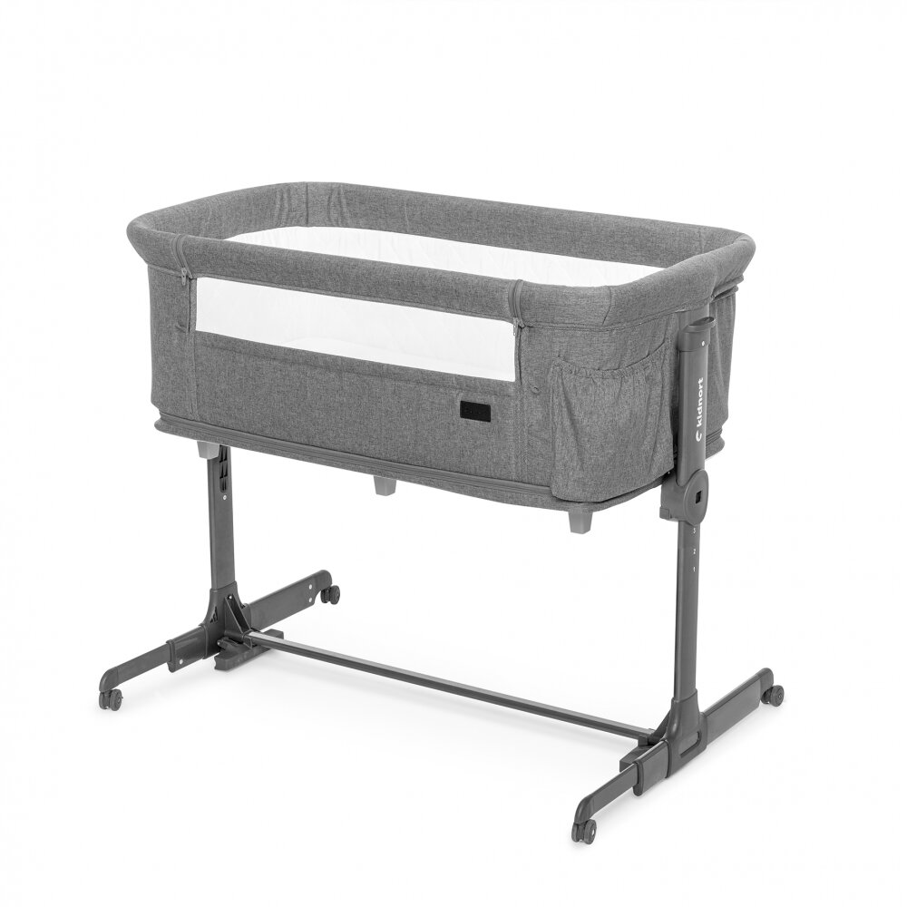 Kidnort Patut multifunctonal tip co-sleeper si tarc de joaca pentru copii cu leganare intrare laterala Snackskal Grey greutate articol 8.7 kg