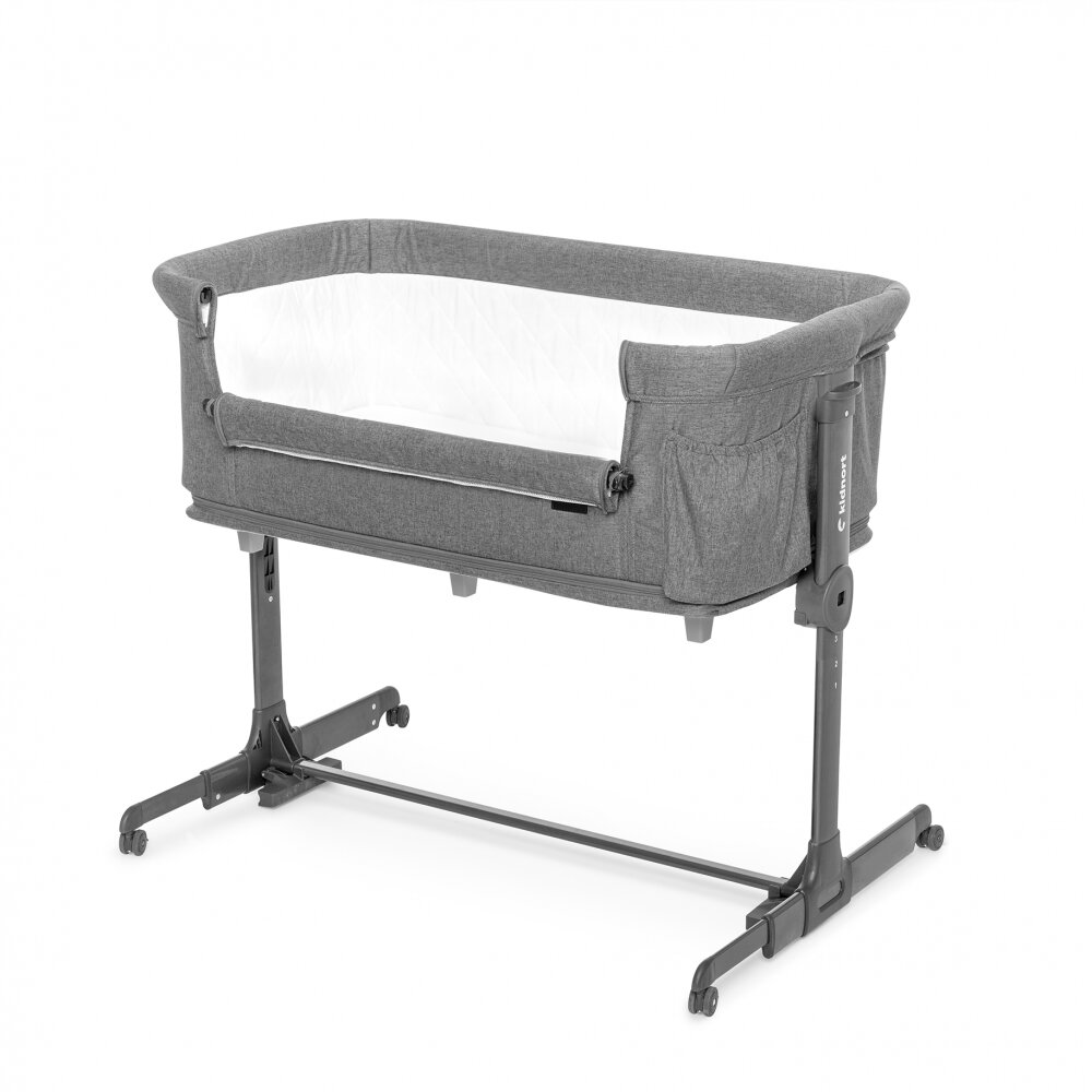 Kidnort Patut multifunctonal tip co-sleeper si tarc de joaca pentru copii cu leganare intrare laterala Snackskal Grey greutate articol 8.7 kg