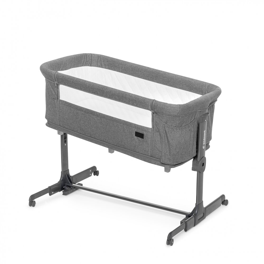 Kidnort Patut multifunctonal tip co-sleeper si tarc de joaca pentru copii cu leganare intrare laterala Snackskal Grey greutate articol 8.7 kg