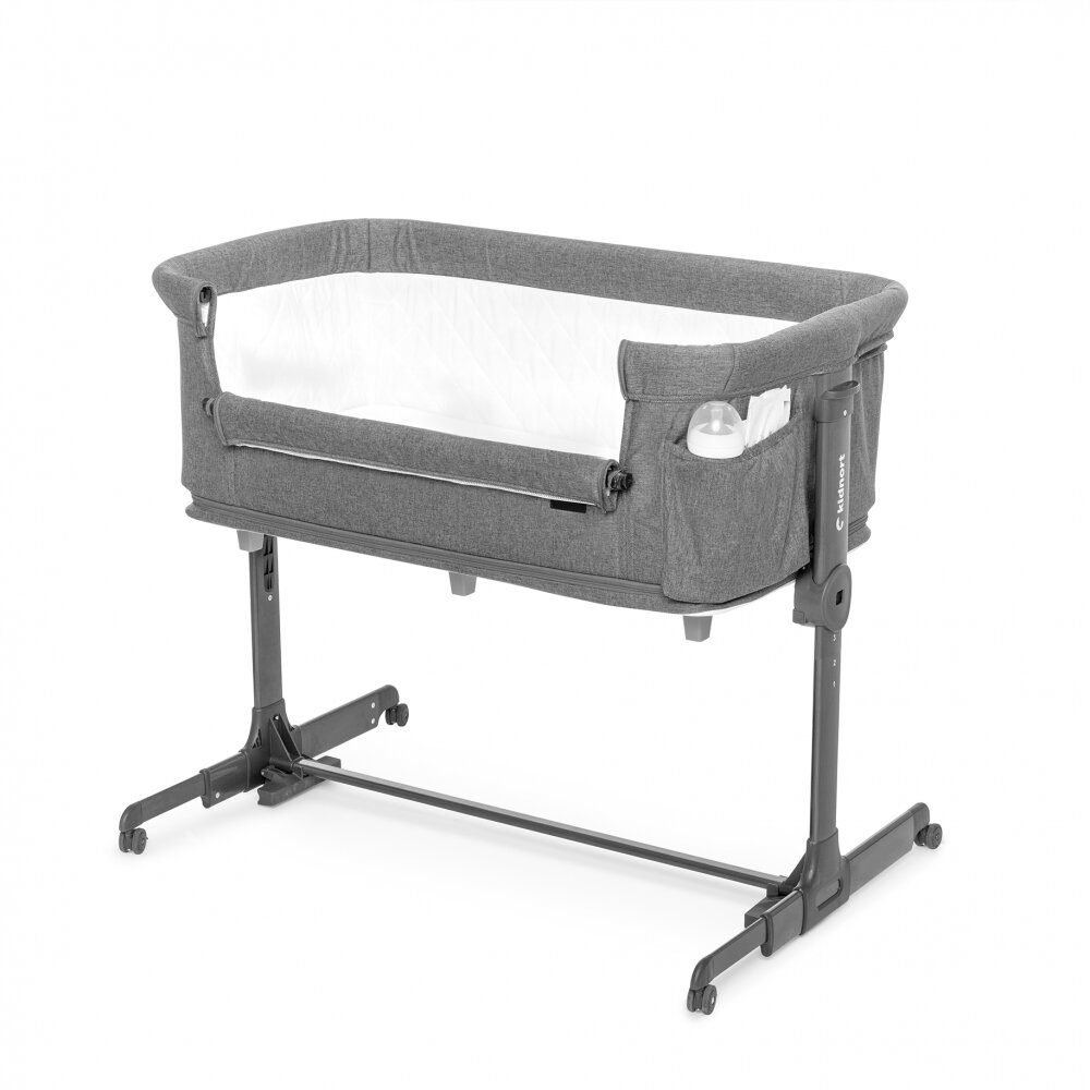 Kidnort Patut multifunctonal tip co-sleeper si tarc de joaca pentru copii cu leganare intrare laterala Snackskal Grey greutate articol 8.7 kg