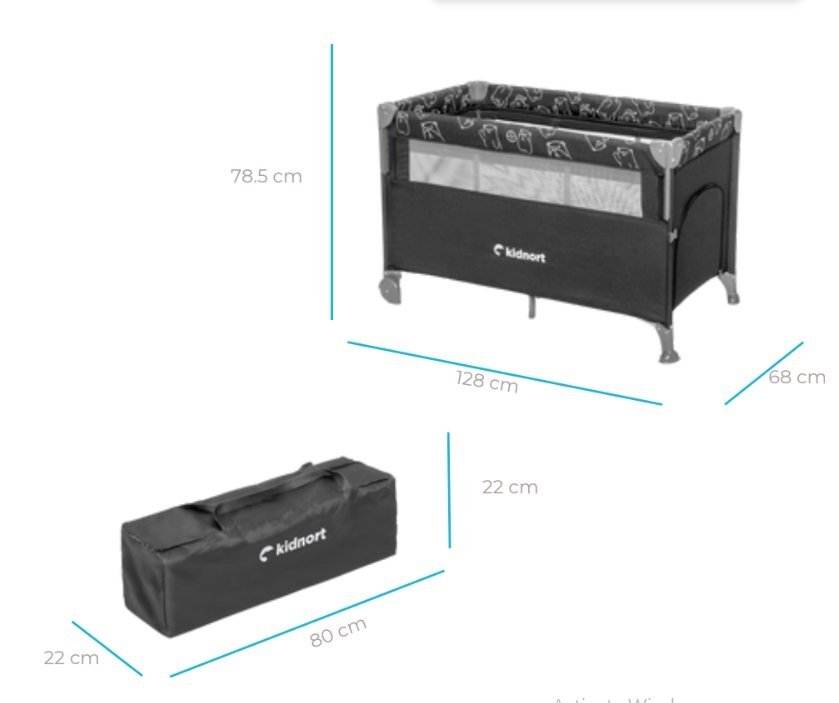 Kidnort Patut pliabil 3 in 1 pentru copii cu doua nivele laterala culisanta plasa de ventilatie cu saltea si geanta de transport incluse dimensiune 128 x 78.5 x 68 cm Livsmiljo Dark Grey