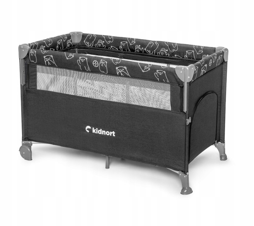 Kidnort Patut pliabil 3 in 1 pentru copii cu doua nivele laterala culisanta plasa de ventilatie cu saltea si geanta de transport incluse dimensiune 128 x 78.5 x 68 cm Livsmiljo Dark Grey