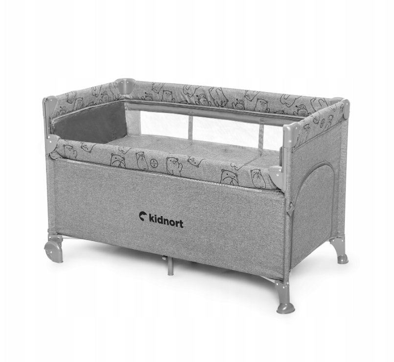 Kidnort Patut pliabil 3 in 1 pentru copii cu doua nivele laterala culisanta plasa de ventilatie cu saltea si geanta de transport incluse dimensiune 128 x 78.5 x 68 cm Livsmiljo Light Grey