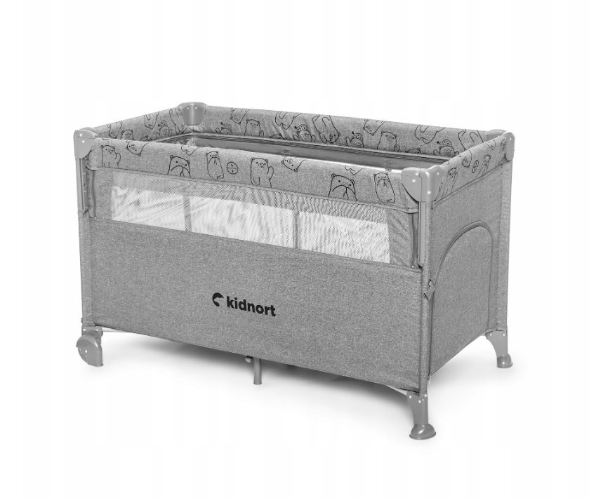 Kidnort Patut pliabil 3 in 1 pentru copii cu doua nivele laterala culisanta plasa de ventilatie cu saltea si geanta de transport incluse dimensiune 128 x 78.5 x 68 cm Livsmiljo Light Grey