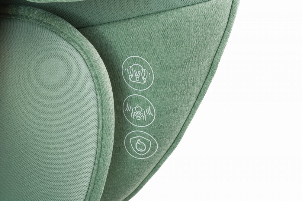 Kidnort Scaun auto compact cu SPS isofix Tetiera si spatar reglabile prevazut cu cotiere I-Size 100-150cm R-129 Natt Green