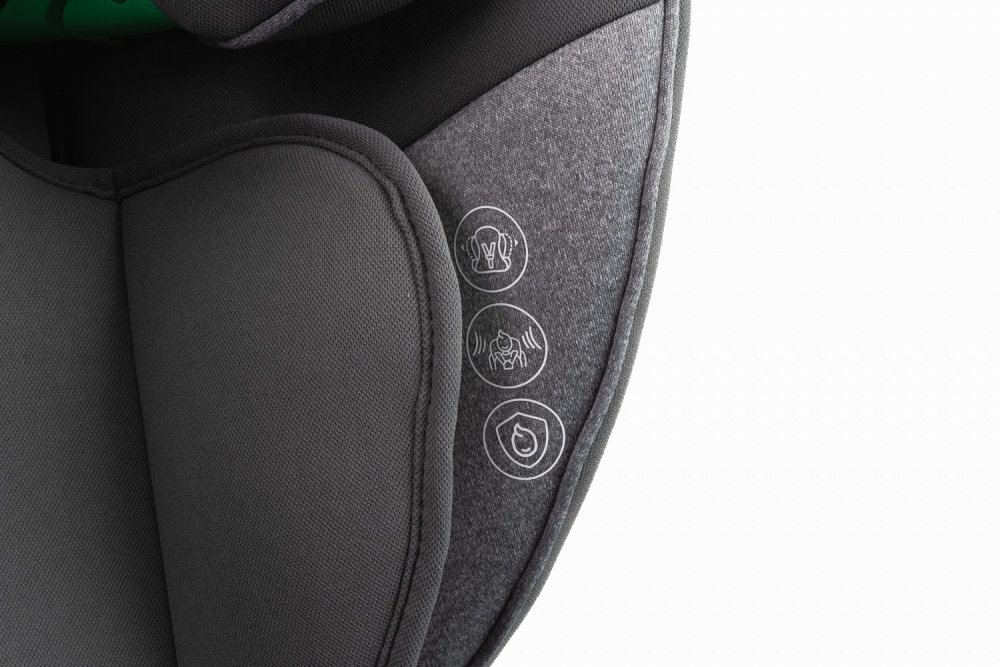 Kidnort Scaun auto compact cu SPS isofix Tetiera si spatar reglabile prevazut cu cotiere I-Size 100-150cm R-129 Natt Grey
