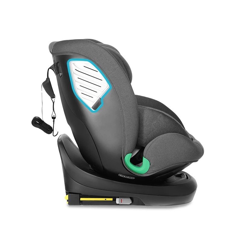 Kidnort Scaun auto cu isofix rotativ pentru copii Radjur Black 360 i-Size 40-150 cm Top Tether centuri in 5 puncte Sistem de impact lateral parasolar reglabil Pozitie somn