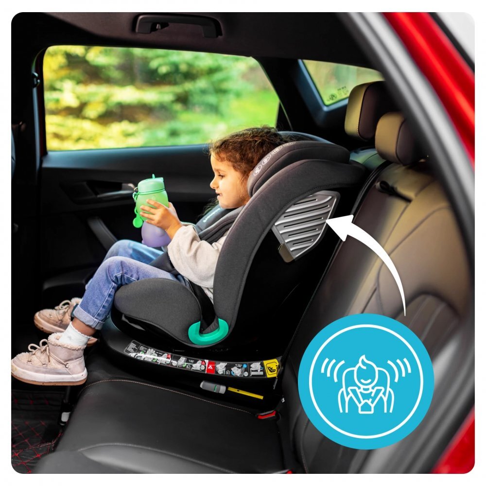 Kidnort Scaun auto cu isofix rotativ pentru copii Radjur Black 360 i-Size 40-150 cm Top Tether centuri in 5 puncte Sistem de impact lateral parasolar reglabil Pozitie somn
