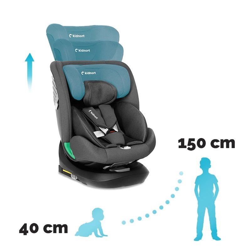 Kidnort Scaun auto cu isofix rotativ pentru copii Radjur Black 360 i-Size 40-150 cm Top Tether centuri in 5 puncte Sistem de impact lateral parasolar reglabil Pozitie somn