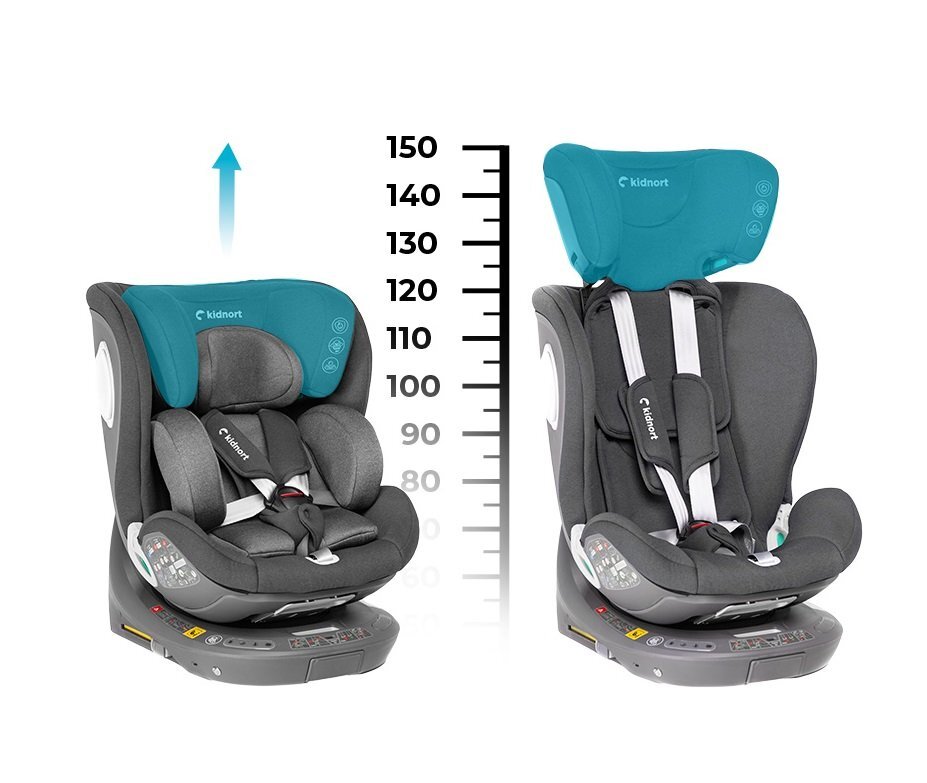 Kidnort Scaun auto pentru copii cu baza isofix picior stabilizator rotativ 360 i-Size R129 tetiera cu spuma de memorie 40-150 cm parasolar reglabil Orn Black