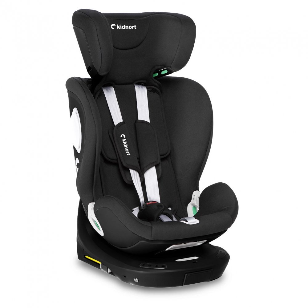 Kidnort Scaun auto pentru copii cu baza isofix picior stabilizator rotativ 360 i-Size R129 tetiera cu spuma de memorie 40-150 cm parasolar reglabil Orn Black